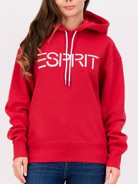 NWT Esprit Red Pullover Hoodie with White Logo size M ***